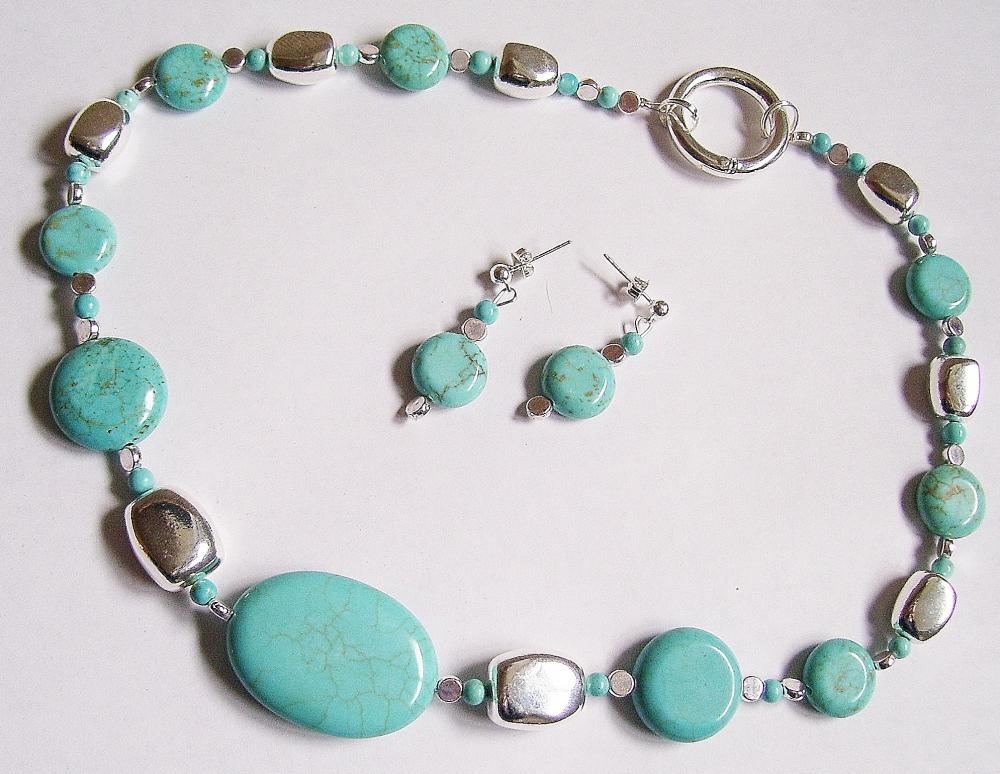 Blue Turquoise Handmade Necklace & Earring Set